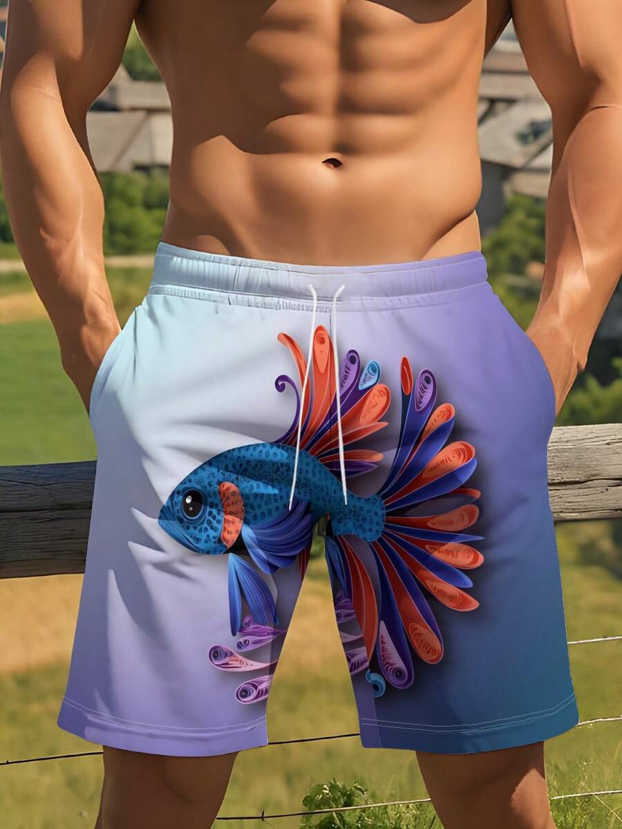 Swim Trunk Quick Dry - Gradient Purple Blue Swim Trunks With