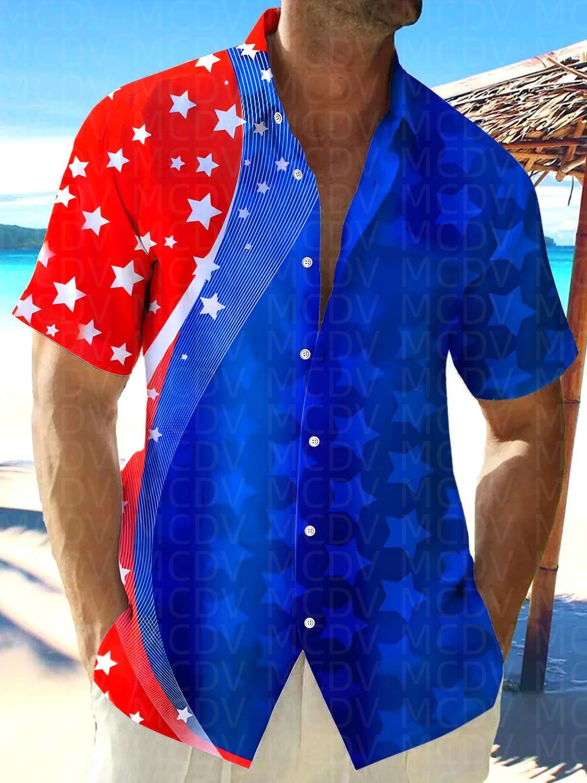 Shirt Camp Collar - Star Pattern Style Men's Hawaiian Shirt