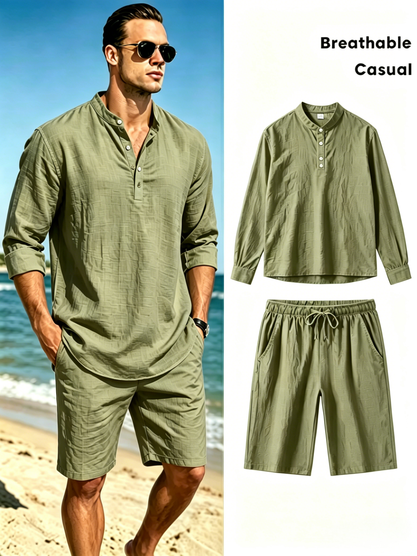 Linen Shirt Breathable - mens cotton linen henley shirt and