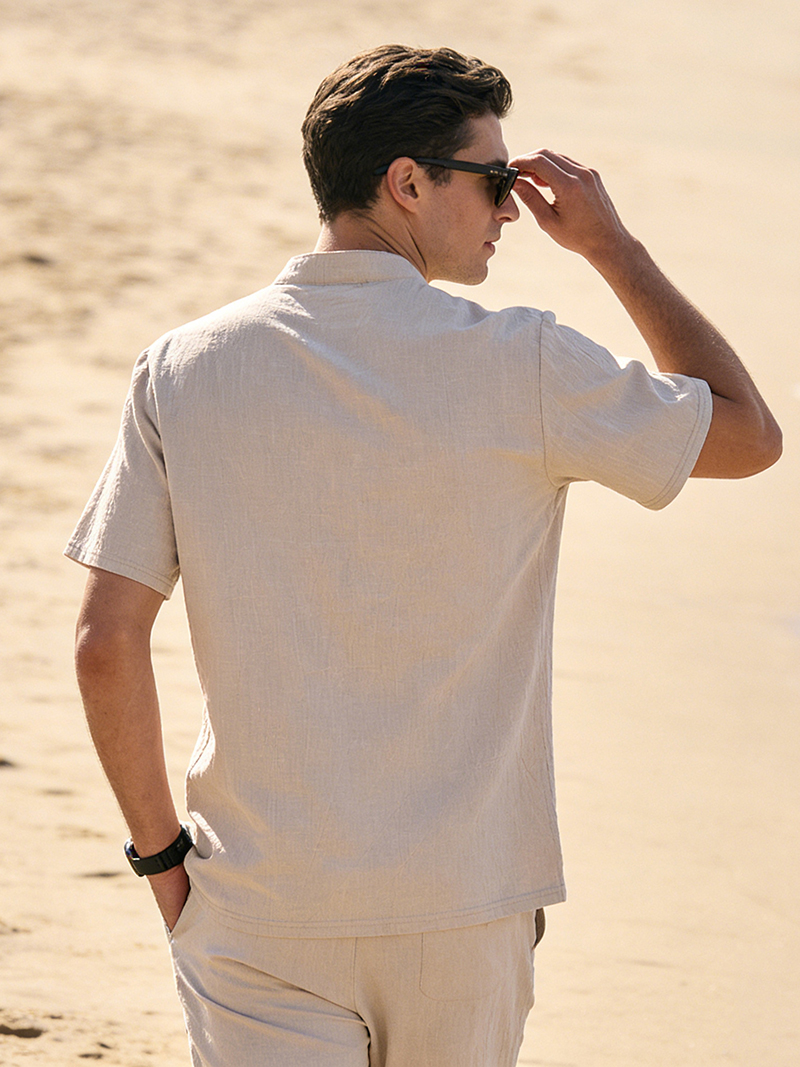Men's Cotton Linen Henley Shir - Linen Shirt Breathable reseña y precio
