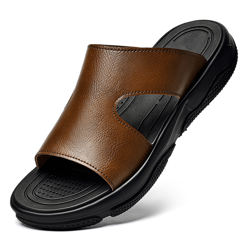 Men's Leather Slide Sandals No - Flip Flop Leather Men reseña y precio