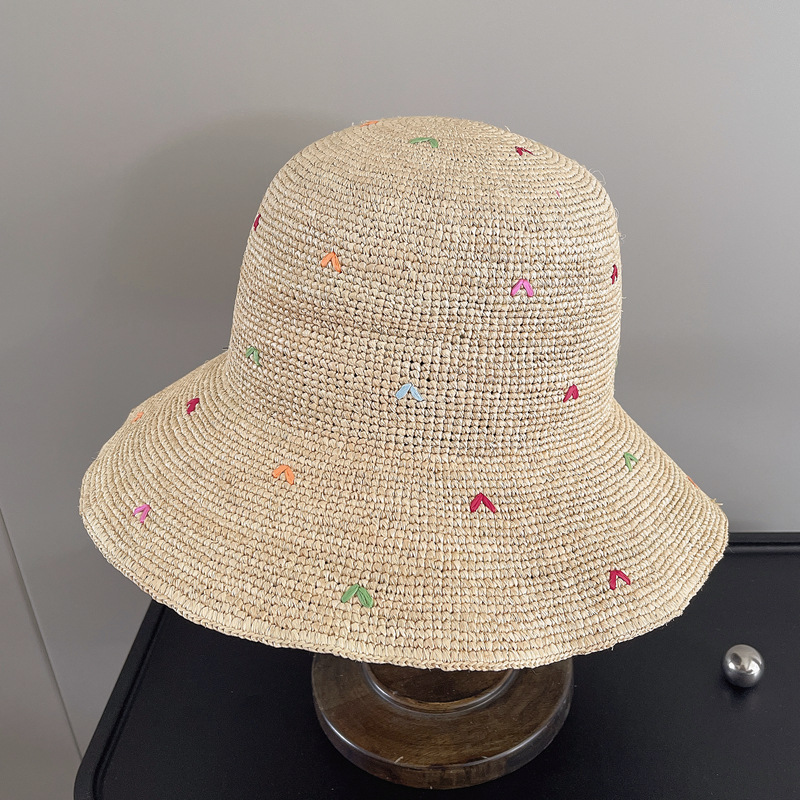 Women Embroidery Heart Raffia  - Bucket Hat Straw reseña y precio