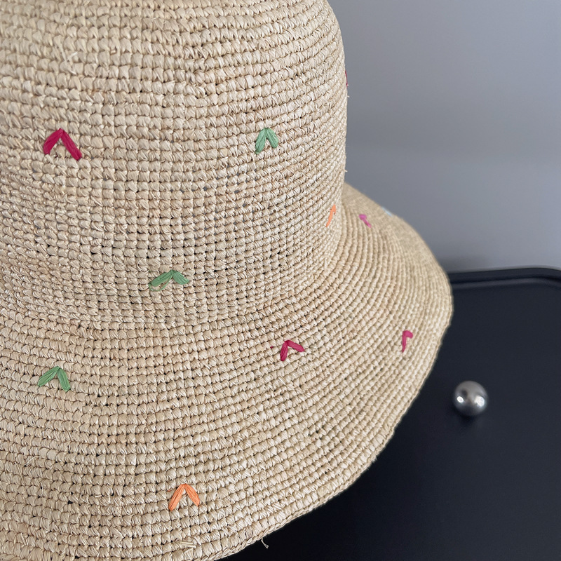 Women Embroidery Heart Raffia  - Bucket Hat Straw reseña y precio