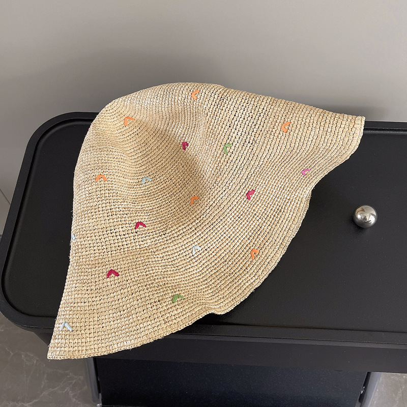 Women Embroidery Heart Raffia  - Bucket Hat Straw reseña y precio