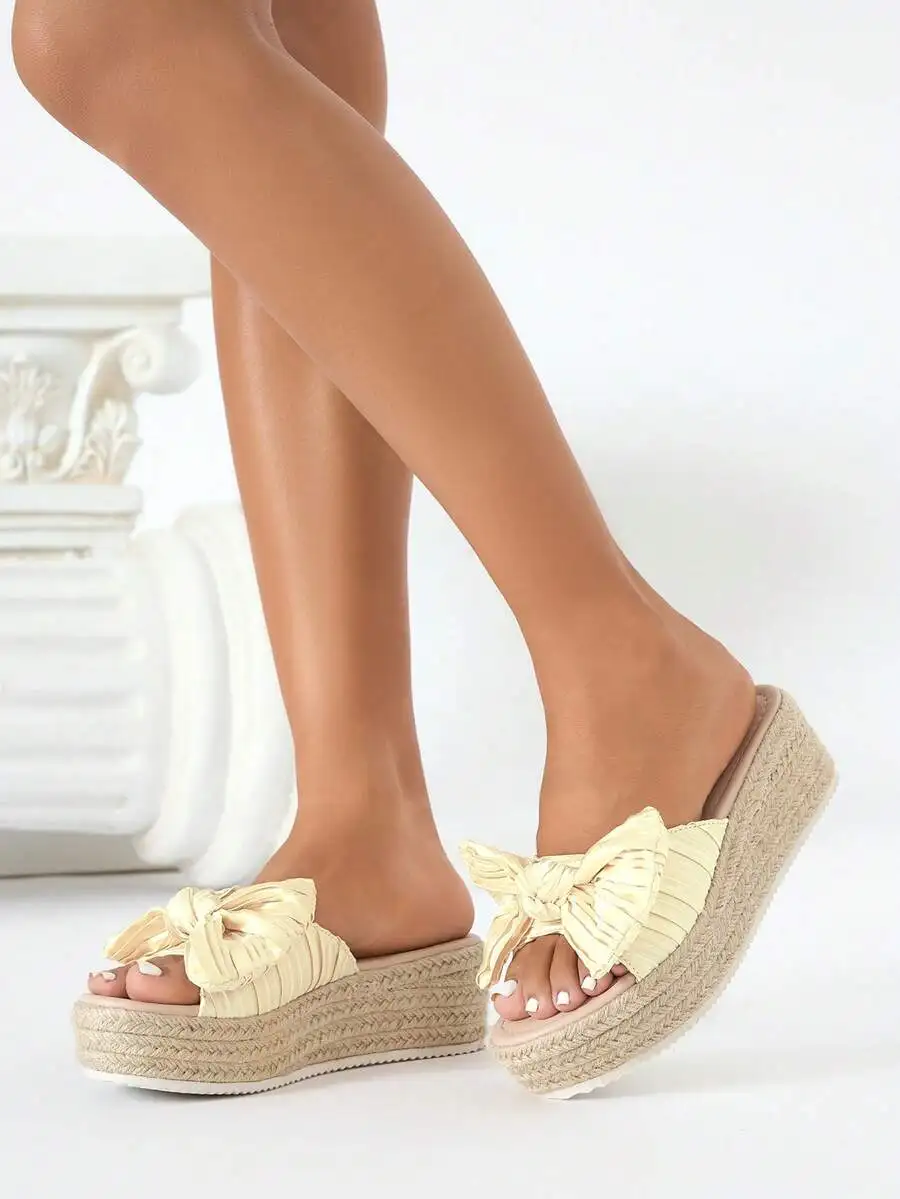 Pleated Satin Bow Espadrille P - Espadrille Slip On reseña y precio