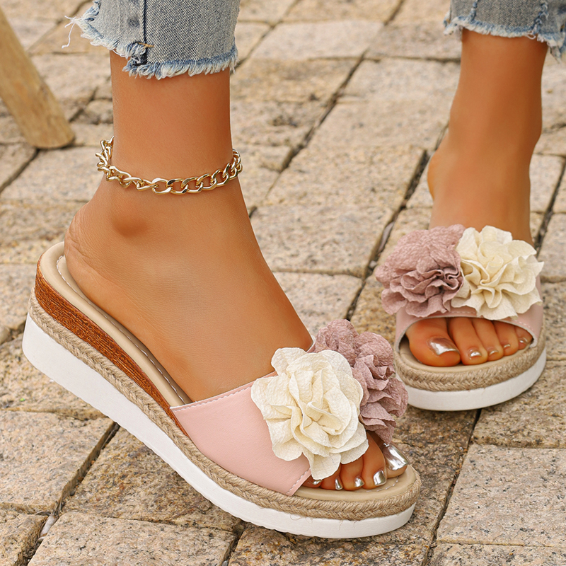 Women's Pink Flower Decor Plat - Espadrille Slip On reseña y precio