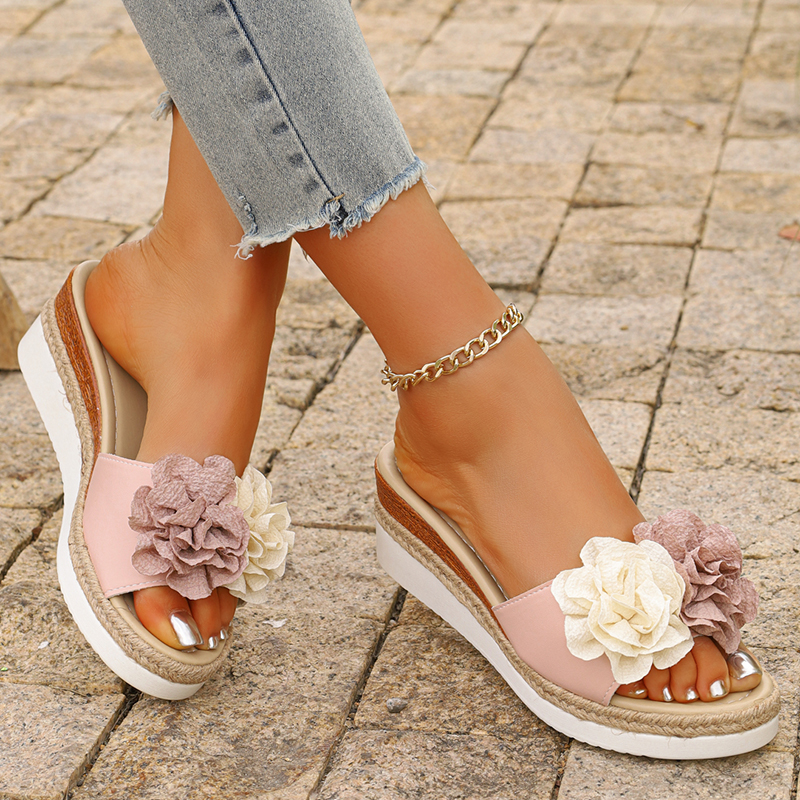 Women's Pink Flower Decor Plat - Espadrille Slip On reseña y precio