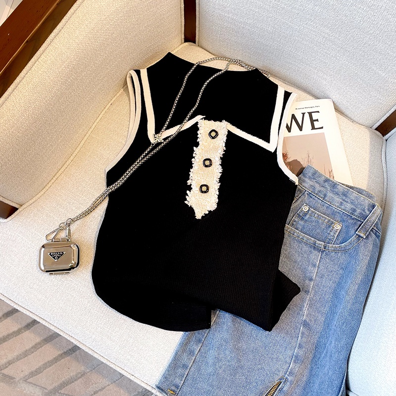 Slim Fit Knitted Vest Women's  - Shirt Camp Collar reseña y precio