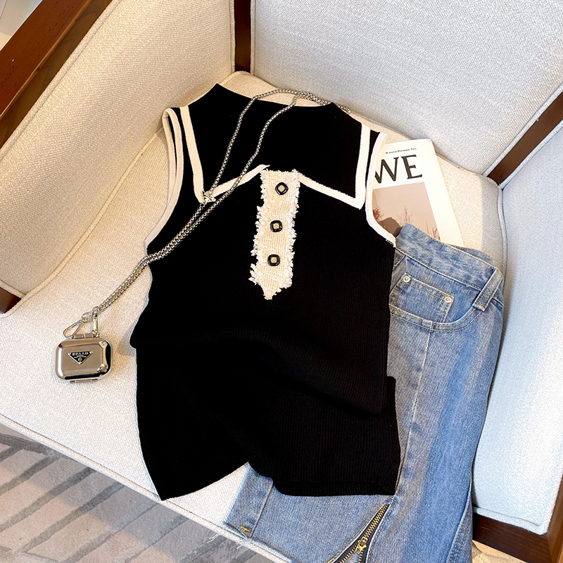 Slim Fit Knitted Vest Women's  - Shirt Camp Collar reseña y precio
