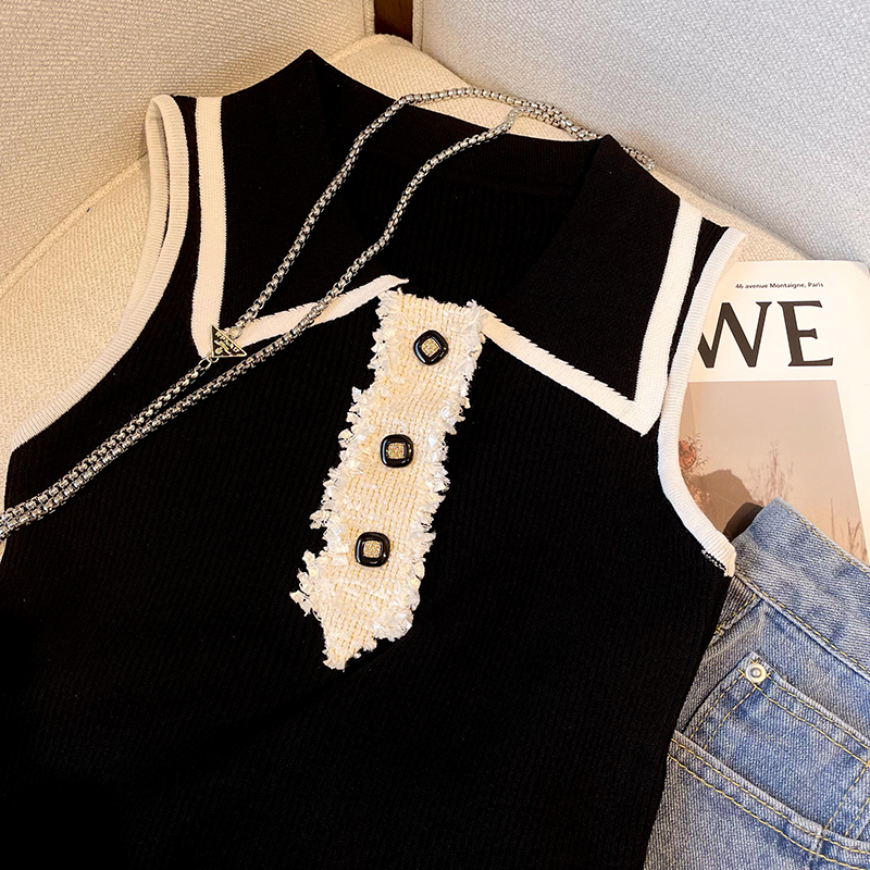 Slim Fit Knitted Vest Women's  - Shirt Camp Collar reseña y precio