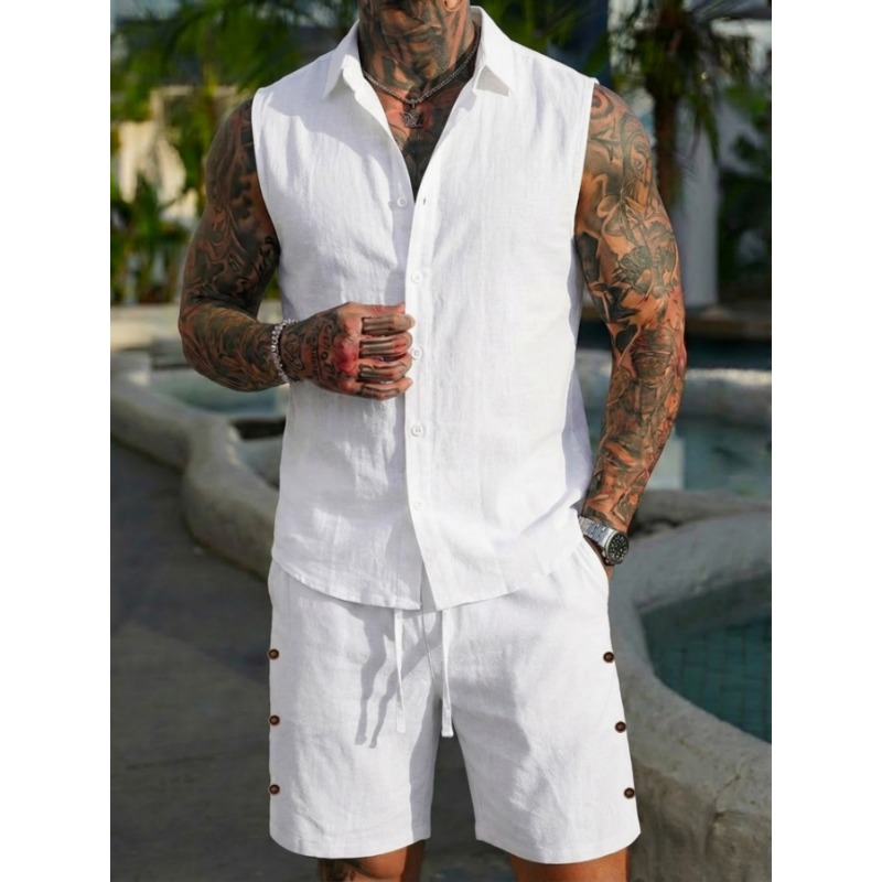 Men's 2 Piece Linen Textured S - Short Linen Drawstring reseña y precio