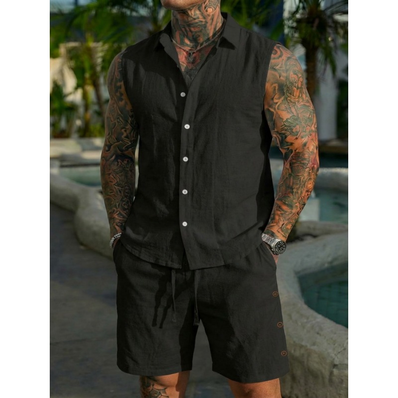Men's 2 Piece Linen Textured S - Short Linen Drawstring reseña y precio