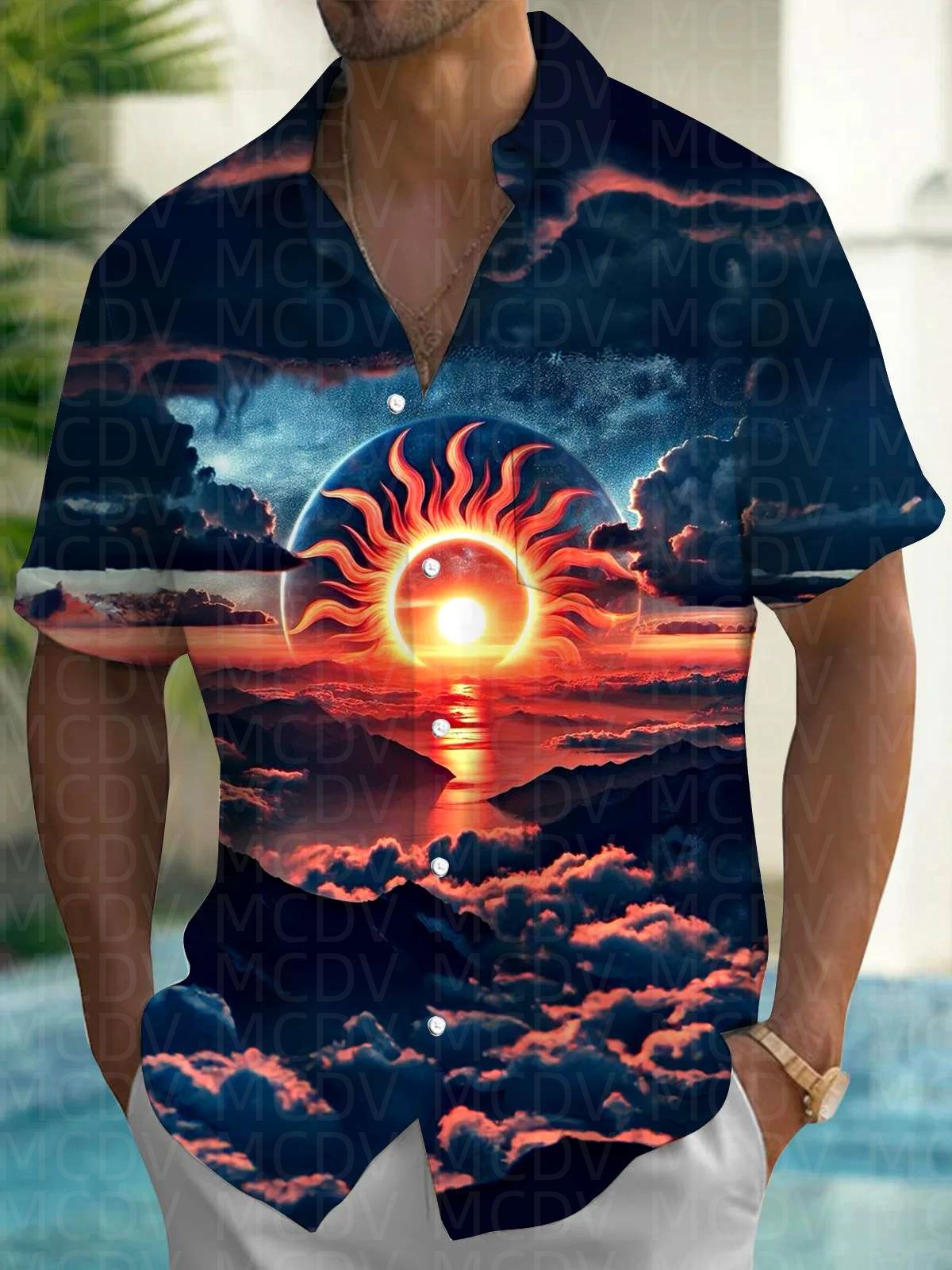 Sun Pattern Style Men's Hawaii - Shirt Camp Collar reseña y precio