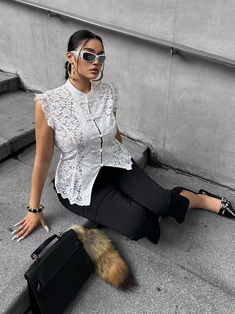 Plus Size Elegant Lace Blouse, - Shirt Camp Collar reseña y precio