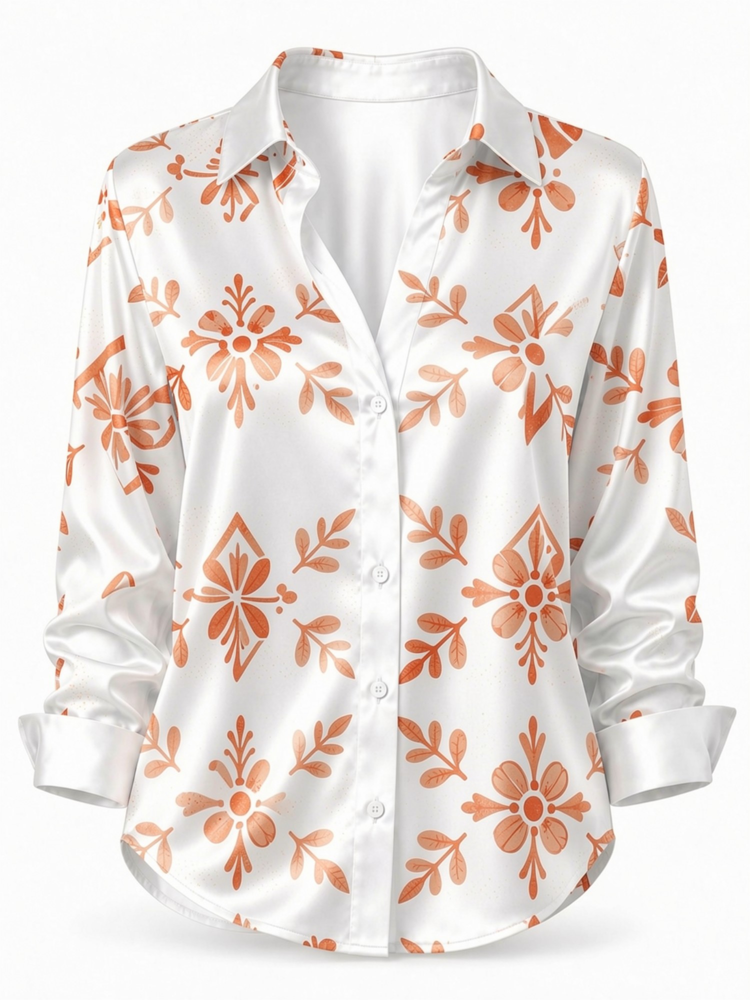 Cream Orange Floral Satin Blou - Resort Shirt Floral reseña y precio