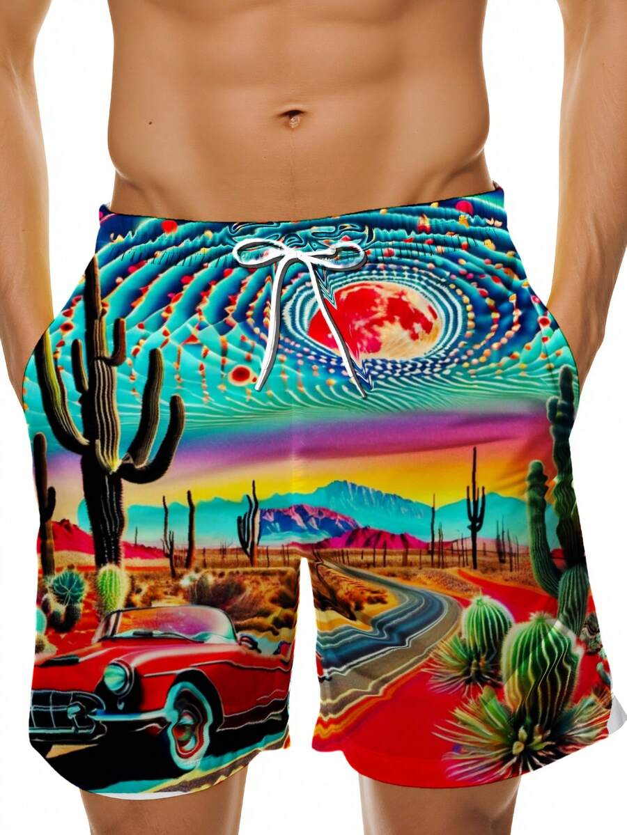 Mens Desert Scene Swim Trunks  - Swim Trunk Quick Dry reseña y precio