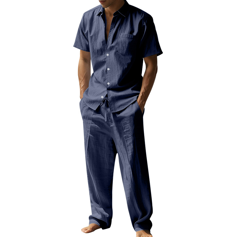 Summer linen lapel short-sleev - Short Linen Drawstring reseña y precio