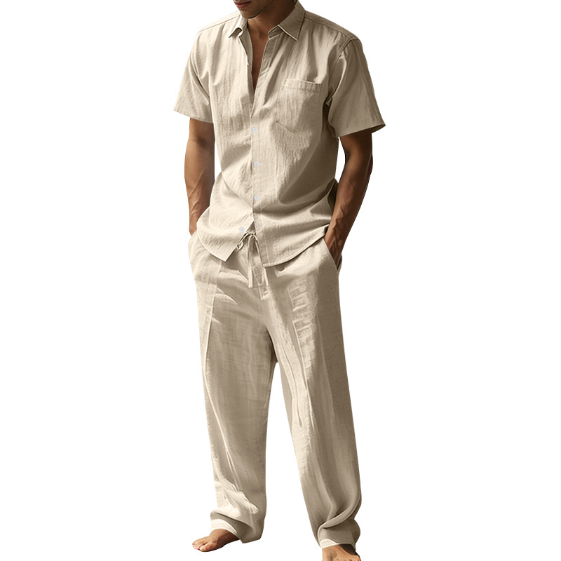 Summer linen lapel short-sleev - Short Linen Drawstring reseña y precio