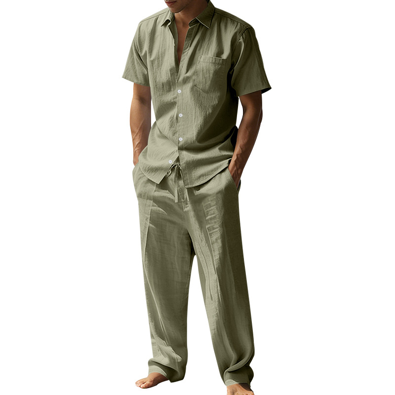 Summer linen lapel short-sleev - Short Linen Drawstring reseña y precio