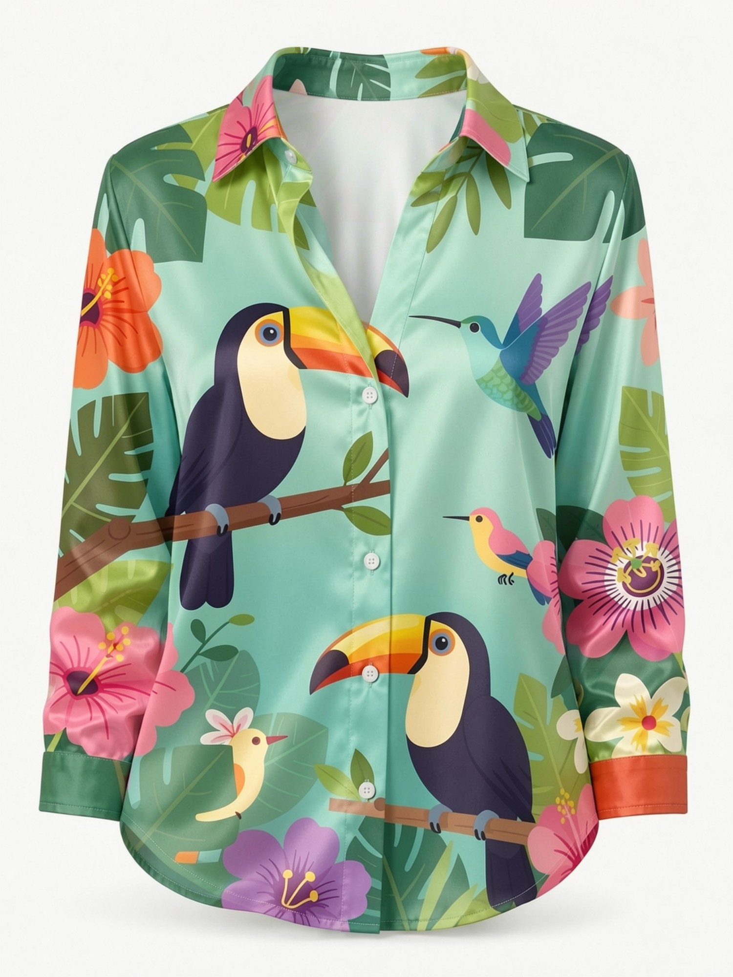 Mint Toucan Satin Button Shirt - Resort Shirt Floral reseña y precio
