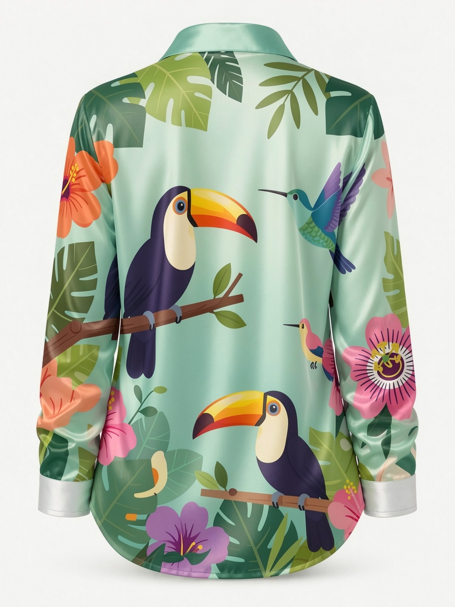Mint Toucan Satin Button Shirt - Resort Shirt Floral reseña y precio