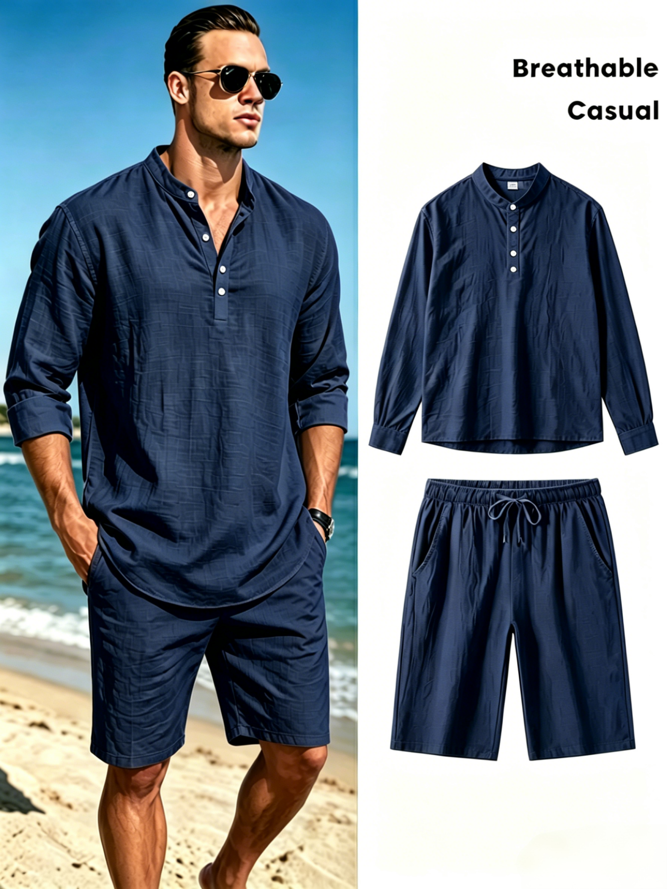 mens cotton linen henley shirt - Linen Shirt Breathable reseña y precio