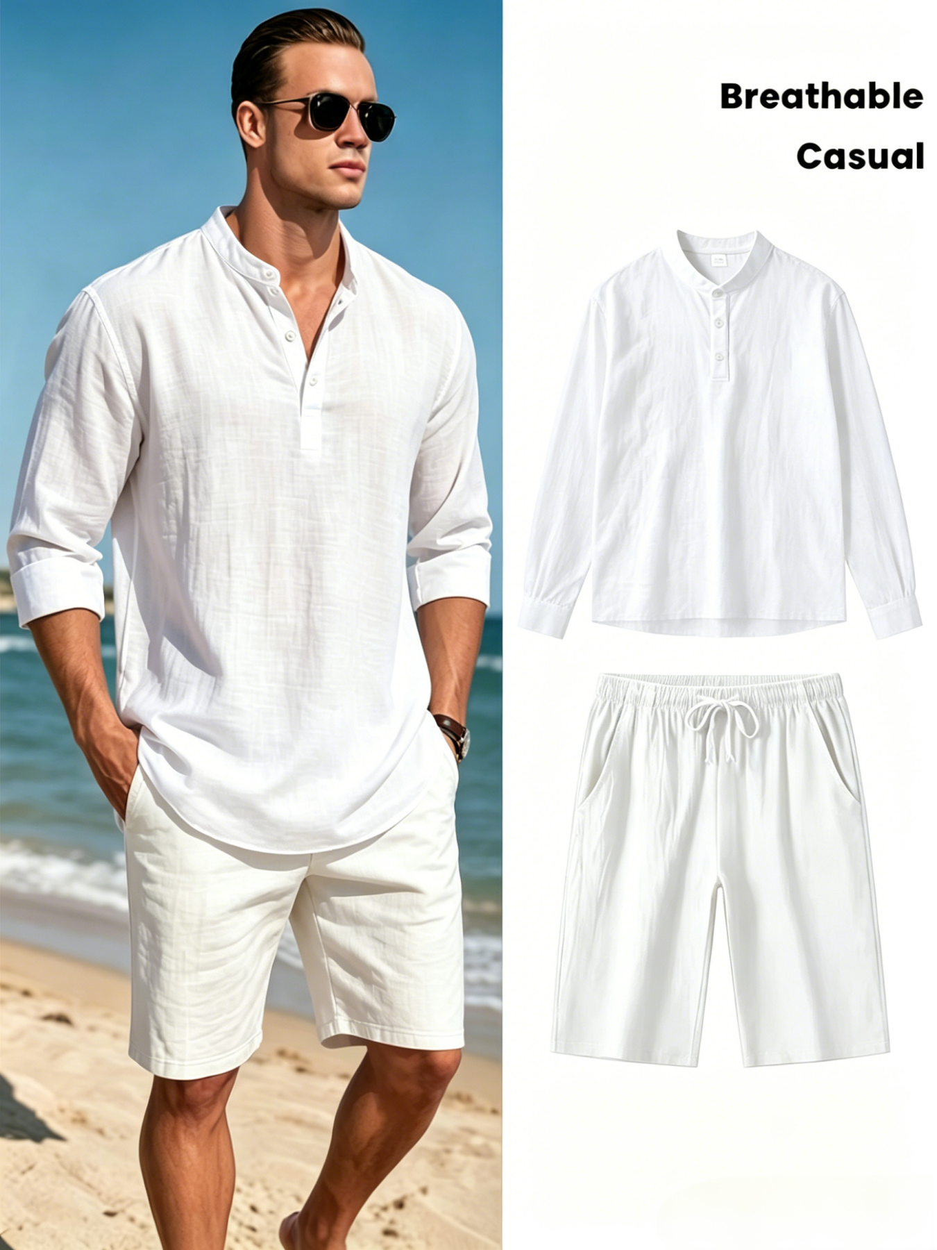 mens cotton linen henley shirt - Linen Shirt Breathable reseña y precio