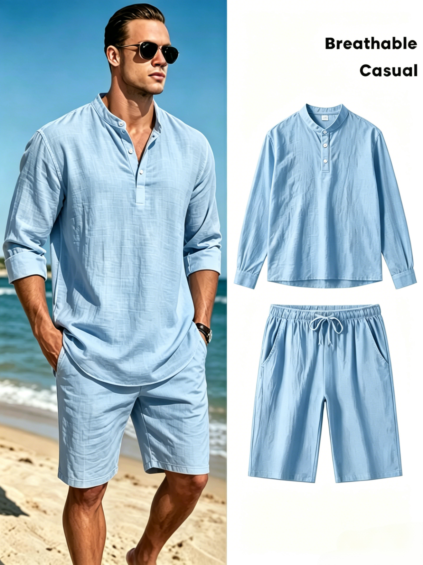 mens cotton linen henley shirt - Linen Shirt Breathable reseña y precio
