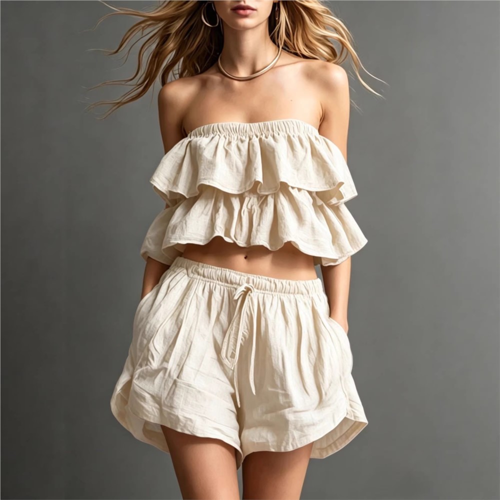 Ruffled Chest-wrapped Short To - Short Linen Drawstring reseña y precio