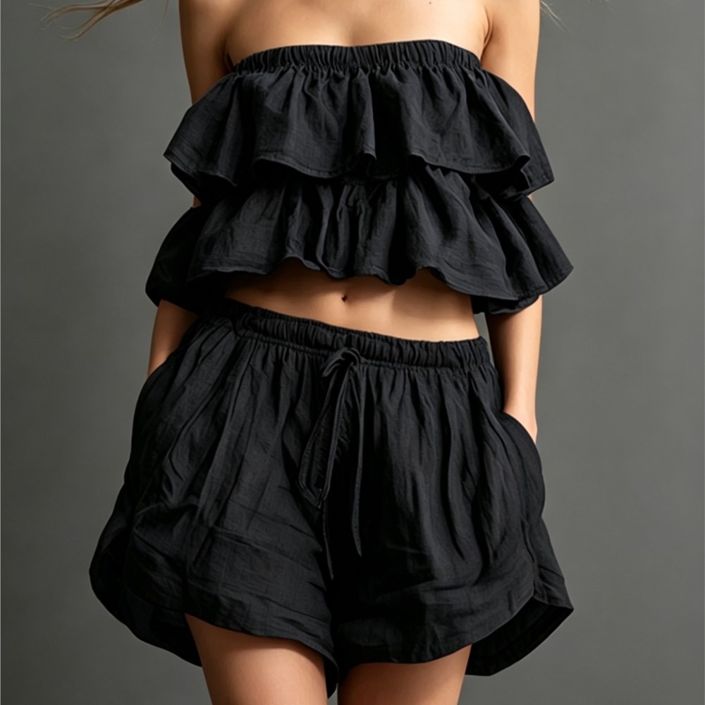 Ruffled Chest-wrapped Short To - Short Linen Drawstring reseña y precio