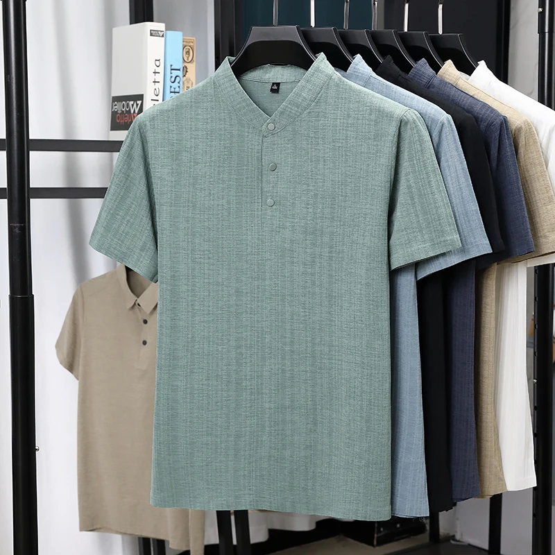 Mens Mandarin Collar Half Plac - Linen Shirt Breathable reseña y precio