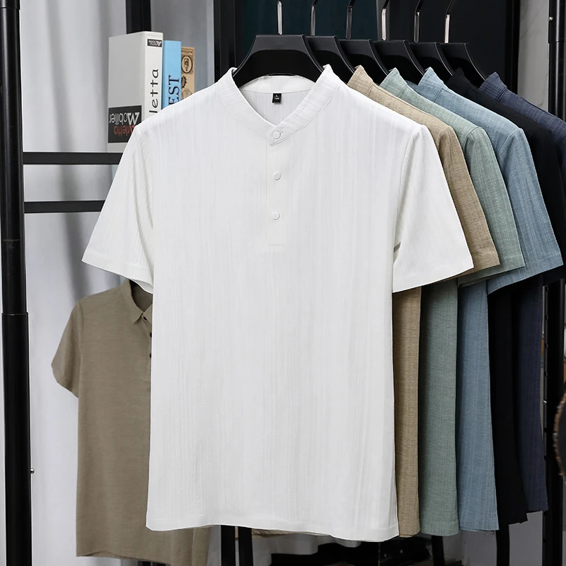 Mens Mandarin Collar Half Plac - Linen Shirt Breathable reseña y precio
