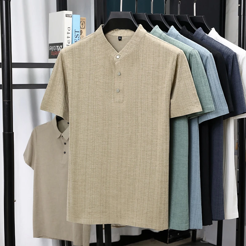 Mens Mandarin Collar Half Plac - Linen Shirt Breathable reseña y precio