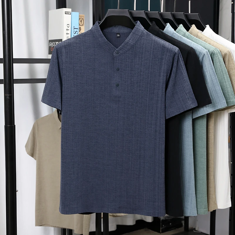 Mens Mandarin Collar Half Plac - Linen Shirt Breathable reseña y precio