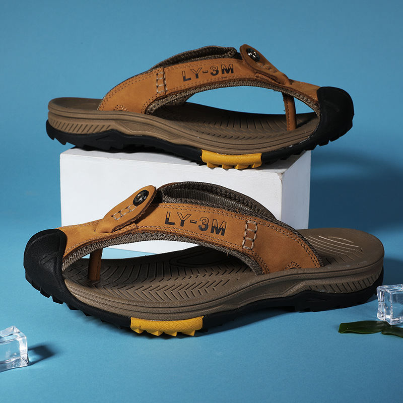 New Men's Genuine Leather Flip - Flip Flop Leather Men reseña y precio