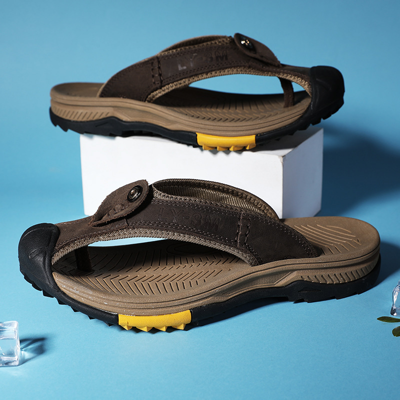 New Men's Genuine Leather Flip - Flip Flop Leather Men reseña y precio