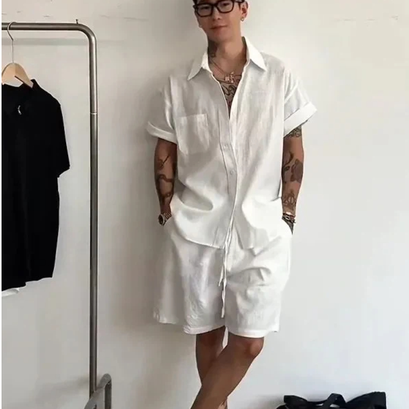 Mens Linen Cotton 2 Piece Set  - Linen Shirt Breathable reseña y precio