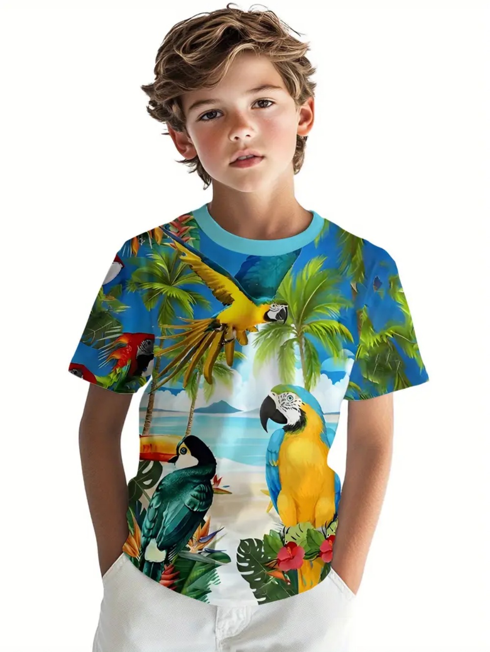 Kids' Tropical Macaw Parrots B - Tee Graphic Print reseña y precio