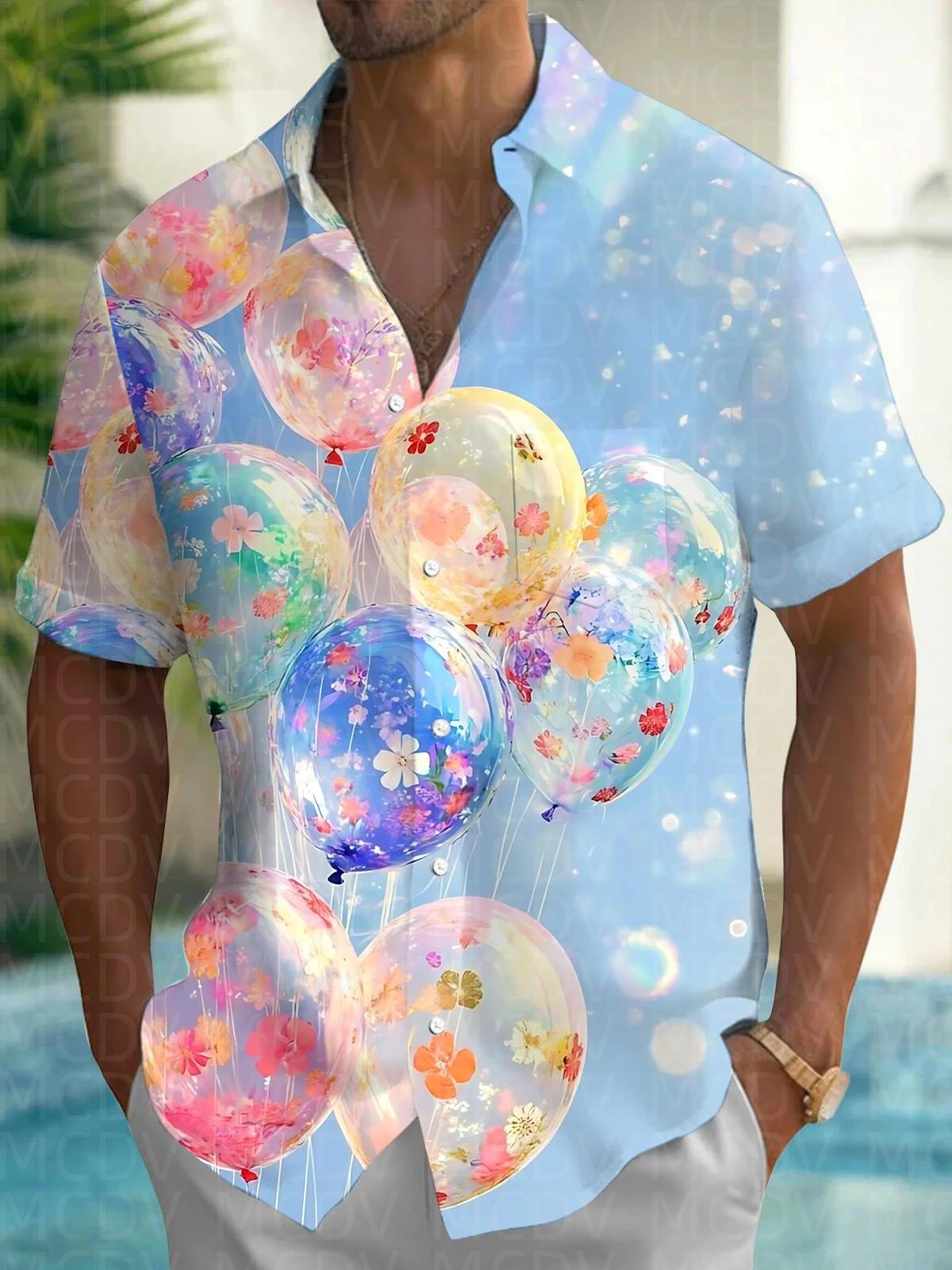 Balloon Pattern Men's Hawaiian - Shirt Camp Collar reseña y precio