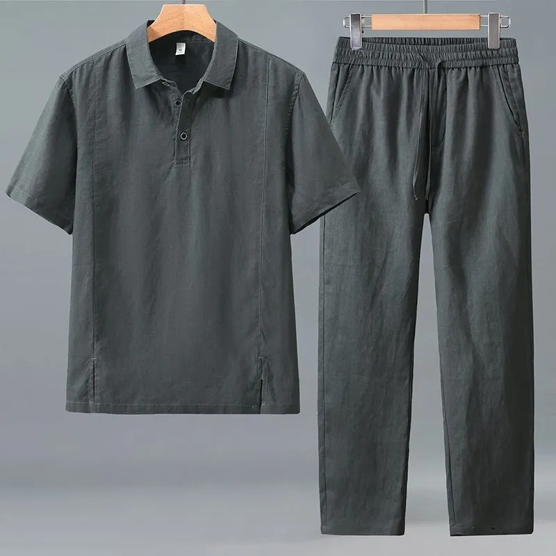 Men Plus Size Summer Linen Two - Short Linen Drawstring reseña y precio