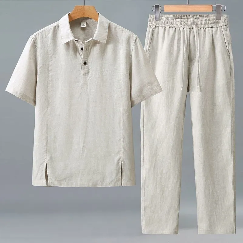 Men Plus Size Summer Linen Two - Short Linen Drawstring reseña y precio