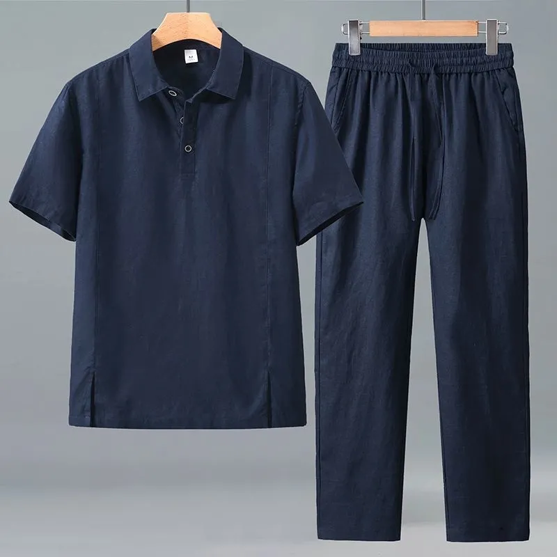 Men Plus Size Summer Linen Two - Short Linen Drawstring reseña y precio