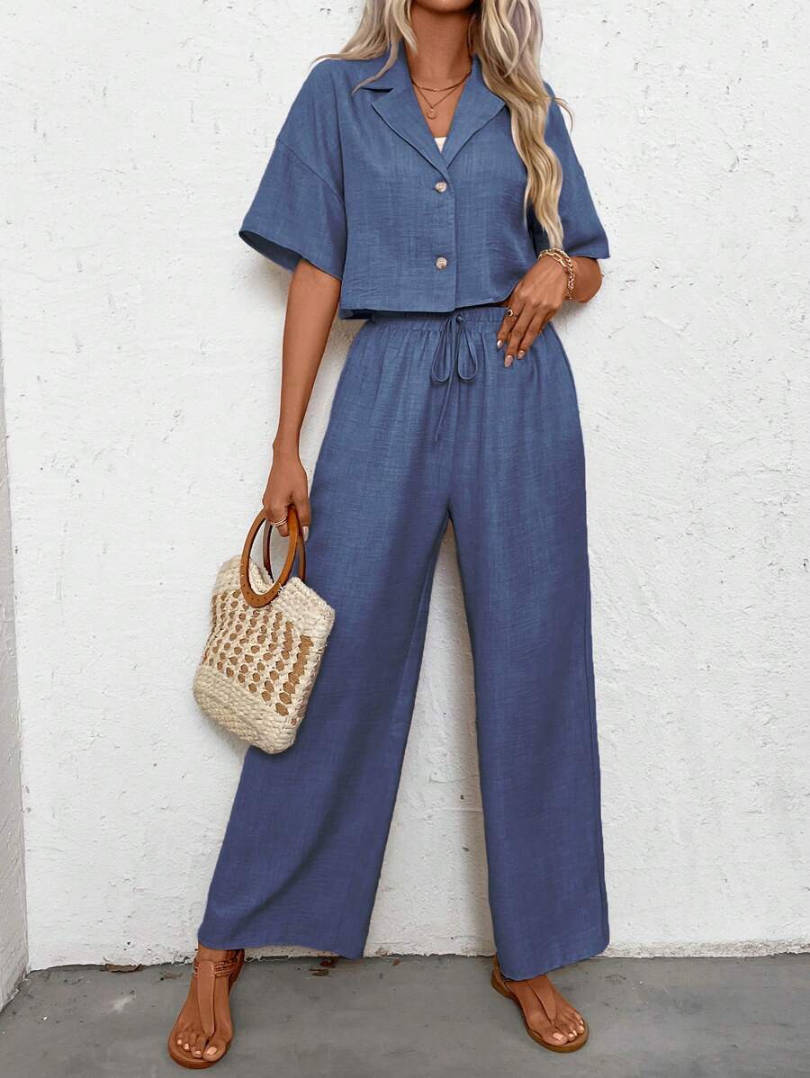 Womens Linen Short Sleeve Shir - Short Linen Drawstring reseña y precio