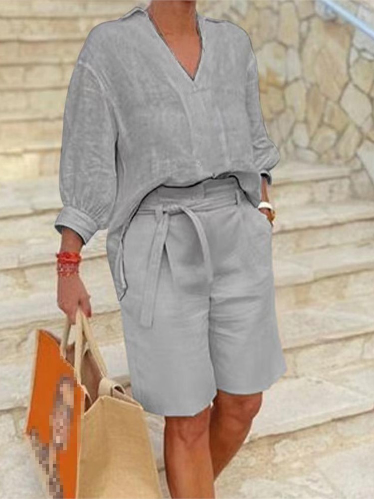 Women Suits Elegant Style Two  - Linen Shirt Breathable reseña y precio