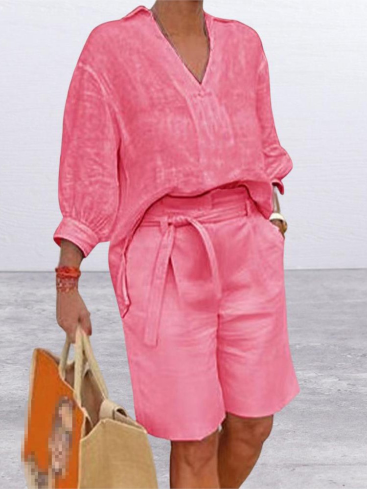Women Suits Elegant Style Two  - Linen Shirt Breathable reseña y precio
