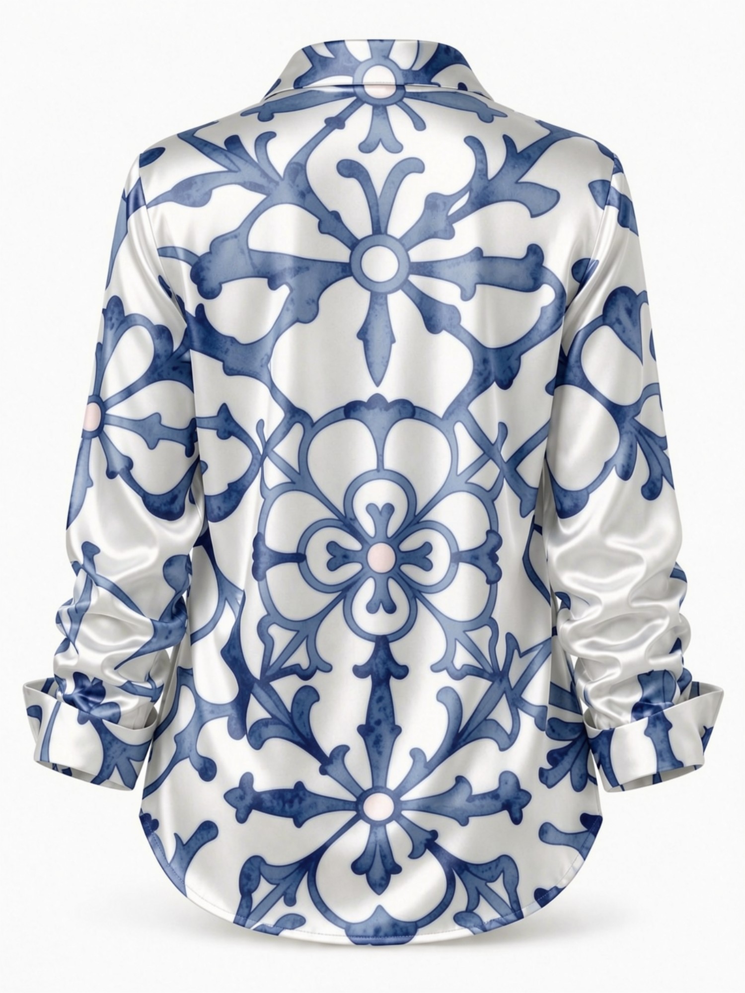 Blue Porcelain Floral Satin Bl - Resort Shirt Floral reseña y precio