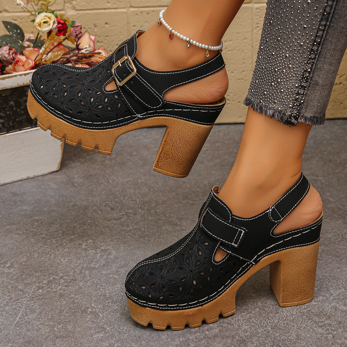 Large Size Women's Thick Heel  - Casual Sandal Leather reseña y precio