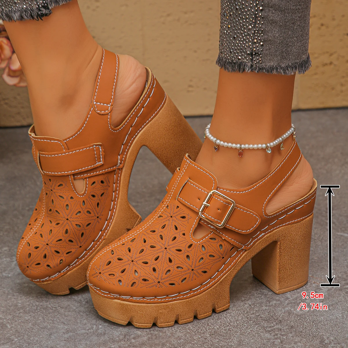 Large Size Women's Thick Heel  - Casual Sandal Leather reseña y precio