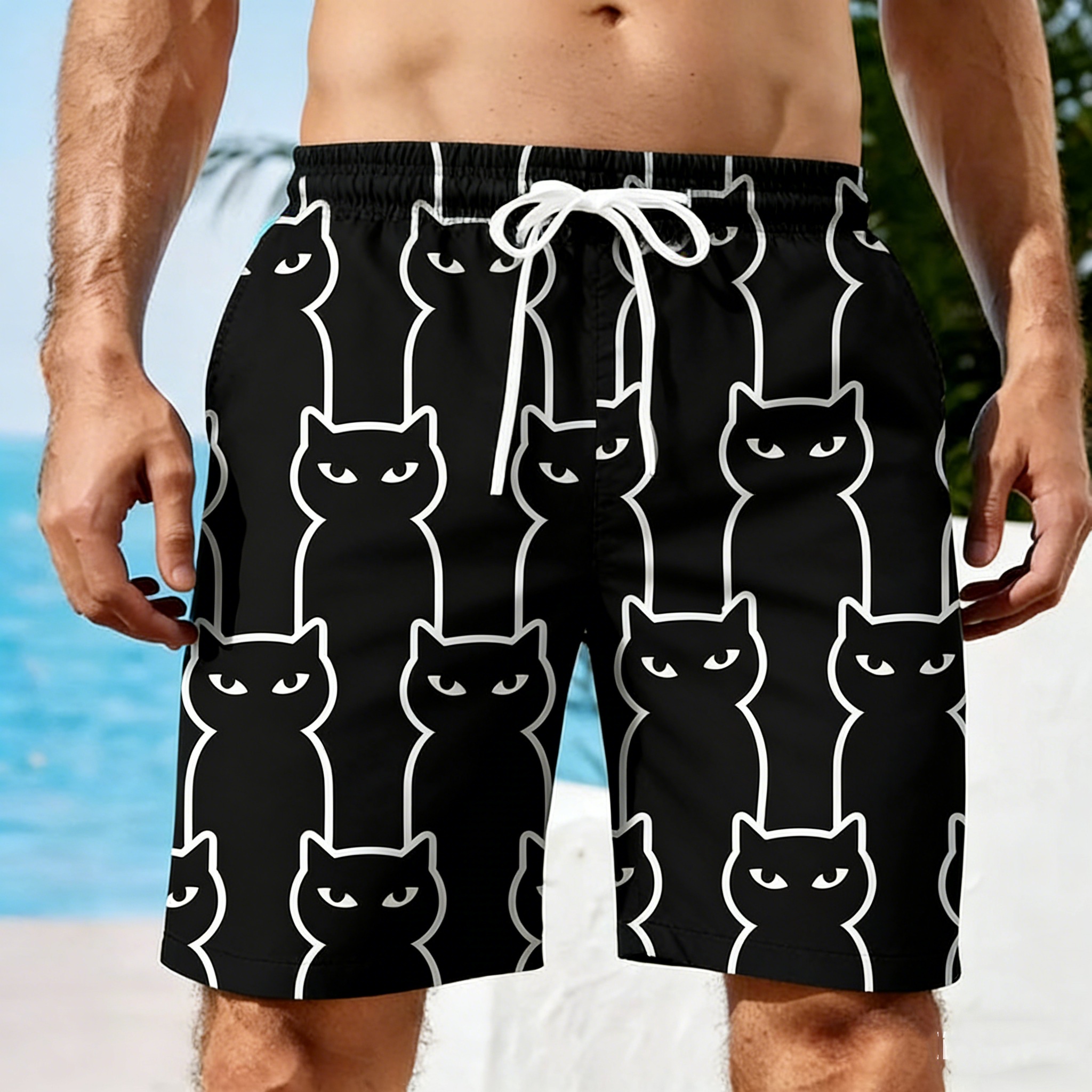 Men 3D Cat Graphic Beach Short - Trunks Board Surf reseña y precio