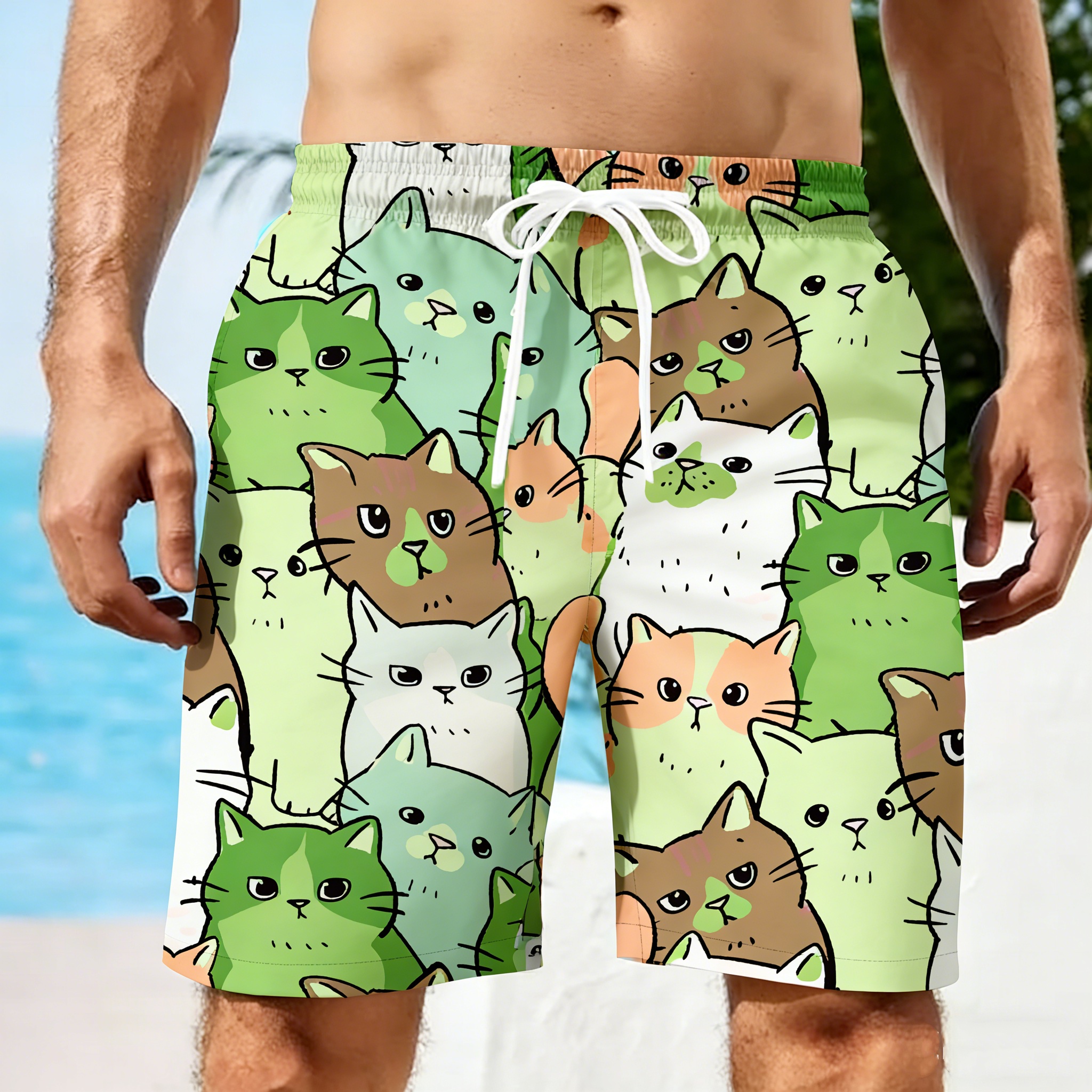 Men 3D Cat Graphic Beach Short - Trunks Board Surf reseña y precio